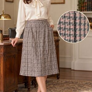 New Attitude Pink Gray Tweed Wool Blend Midi Skirt 8 Pocket USA Academia Career